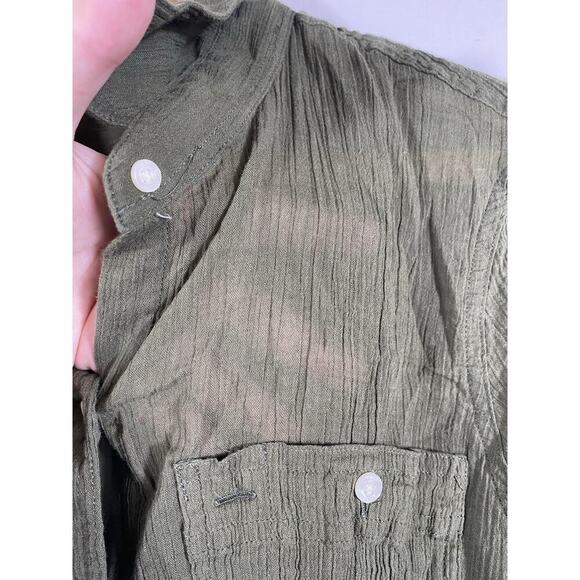 Chaps Top Shirt Size XL Button Up Gauzy Olive Green Boho Herbalist Minimalist - Picture 4 of 9